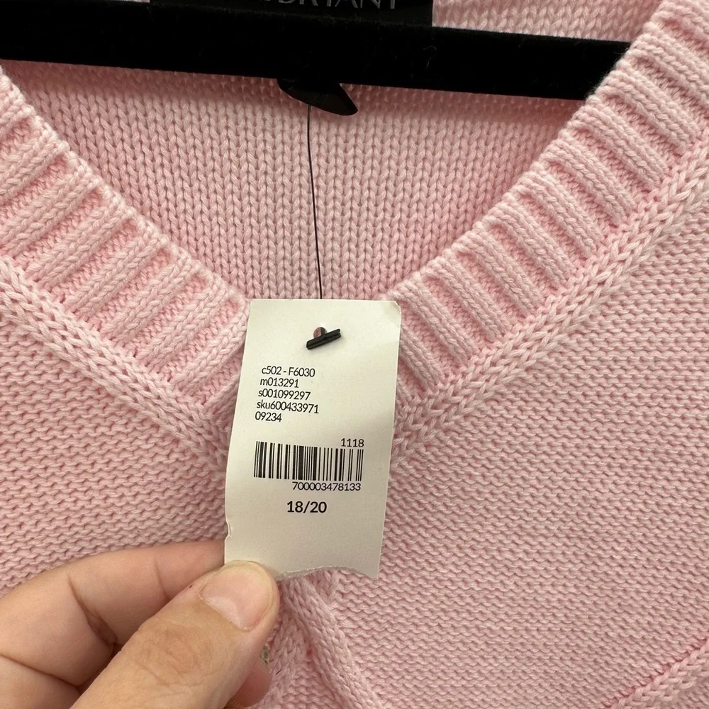 NWT 18/20 LANE BRYANT cable knit pink V neck cotton classic plus size sweater - Picture 9 of 9